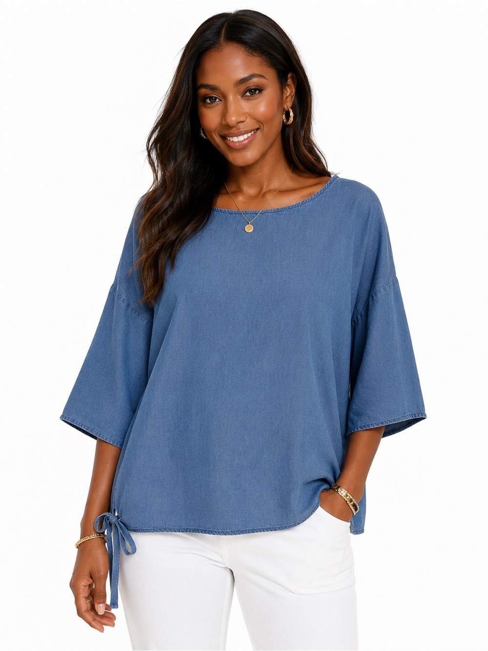 MICHAEL Michael Kors Plus Size 3X Blue Chambray Side Tie Blouse Top
